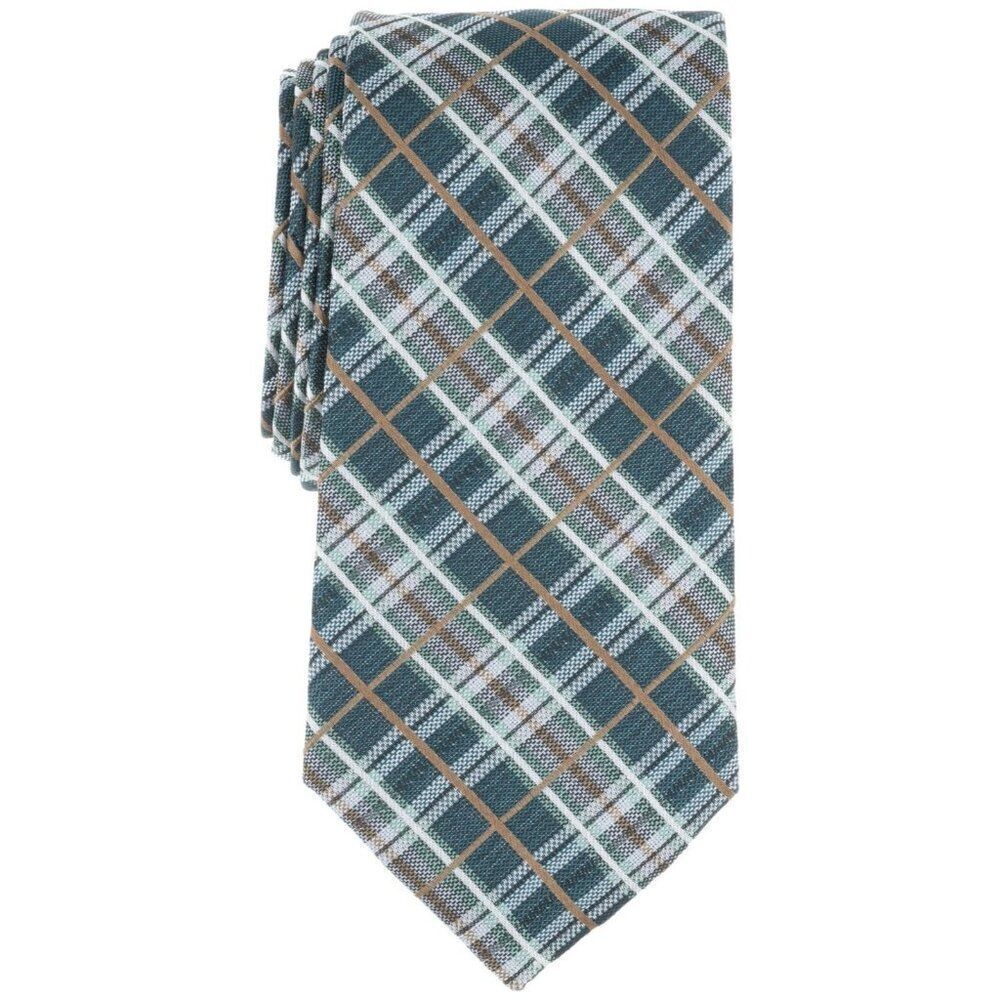 NWT Michael Kors Classic Three Inch Danner Check Green Gold silk Blend Neck Tie